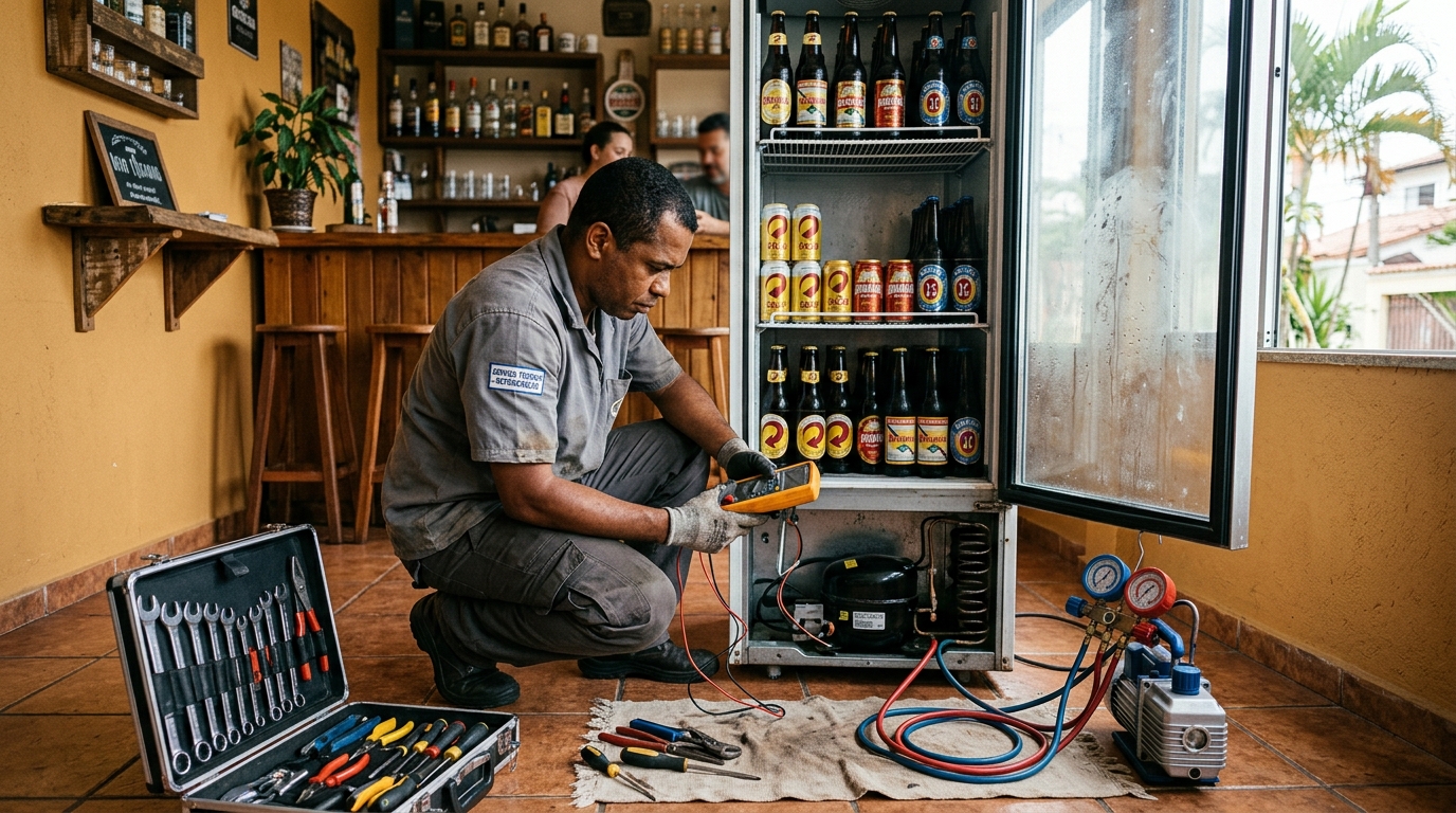 Substituição do termostato de uma cervejeira em Blumenau‑SC